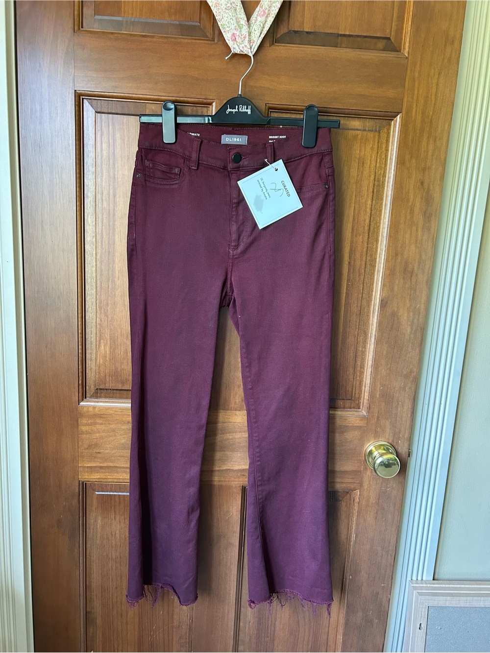 DL1961 Women's Burgundy Cropped Jeans with Raw Hem